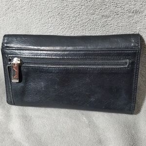 Bond Street Genuine Black Leather Trifold Checkbook Wallet